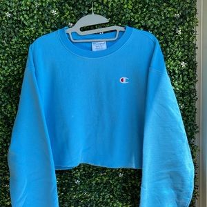 blue cropped champion crew neck